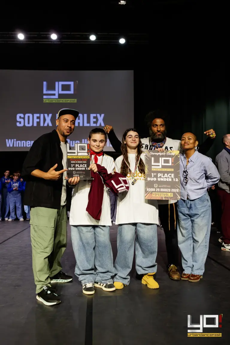 YO! Urban Dance Fest 2026, 1° posto Duo Under 13: Sofix ed Alex premiati sul palco (Auditorium del Massimo)